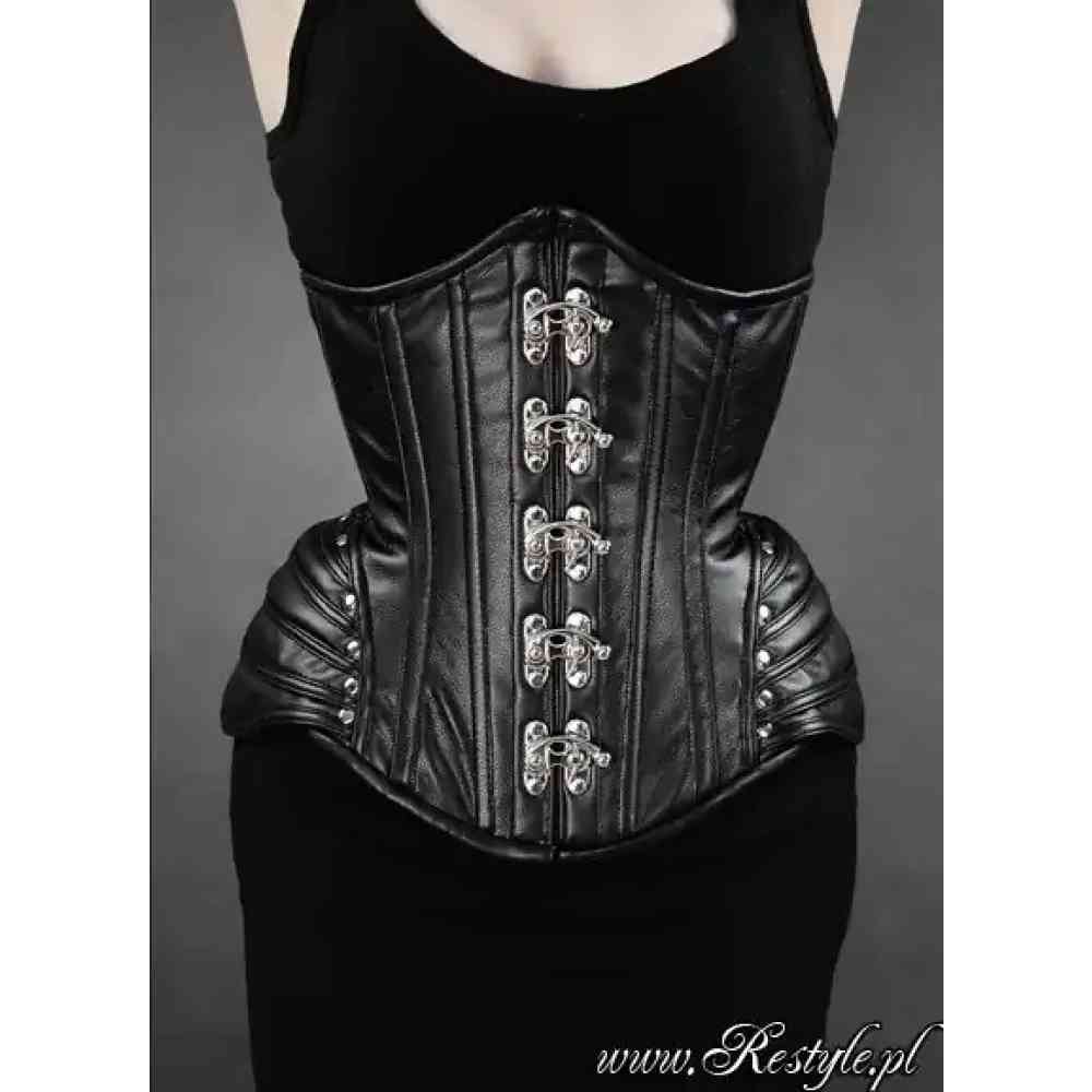 Restyle - Armor Gothic Faux Leather Hourglass Underbust corset - Black